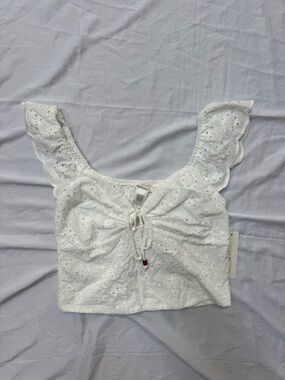 URBAN Romantics White Eyelet Tie-Front Crop Top